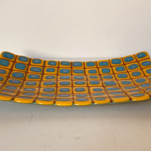 Bernadette Chan, "Checkerboard Currents", Fused Glass, 12 x 7 x 1 in
