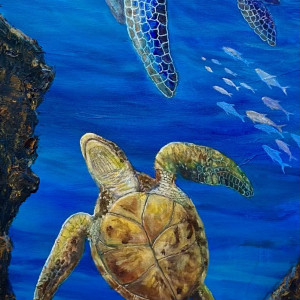 Noelle DaVinci, "Honuʻs Hideaway", Acrylic, 36 x 12 in.