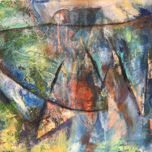 George Evan Davis, "Koʻolau", Mixed Media Acrylic, Oil Pastel, Colored Pencil, 18 x 24 x 2 in.