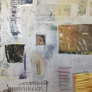 George Evan Davis, "Neutral Spine Dance with Shades of Yellow", Mixed Media, 24 x 30 in.