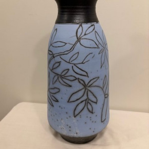 Barbara Guidage, "Blue Bamboo", Ceramic Naked Raku, 13.25 x 5.5 x 5.5 in.