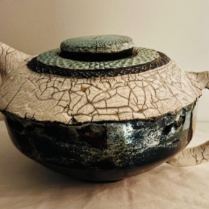Barbara Guidage, "Crown Prince Tea Pot", Ceramic Raku, 12 x 6.5 x 6.5 in.