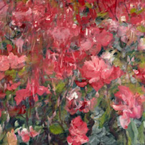 Tae Ja Koki, "Rosy Outlook", Mixed Media, 12 x 16 in.