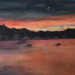 Barbara Littenberg, "Sunset Across Kaneohe Bay", Watercolor, 12 x 16 in.