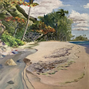 Rebekah Luke, “Morning Destination: Kalaeokaoiʻo Beach” Oil on Canvas, 24 x 30 in.