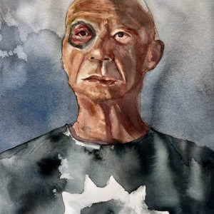 Rachael Melander, "Man and the Wheel of Time", Watercolor, 11 x 15 in