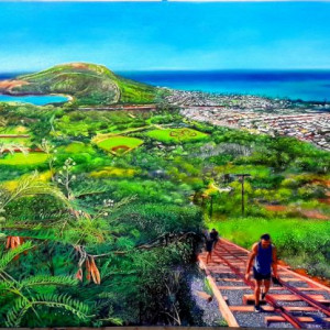 Ken Nakamura, "The Hidden View from Koko Head Trail", Oil on Canvas, 48 x 24 in.