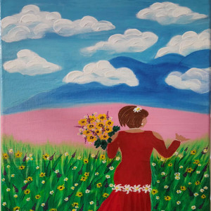 Mira Parker, "Happiness is a Field of Flowers", Acrylic, 12 x 16 in.