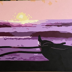 Marti Wiese Rounds, "Canoe in Paradise". Acrylic, 24 x 36 in.