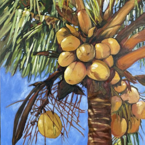 Cynthia Schubert, "Golden Coconuts", Oil Painting, 30 x 24 in.