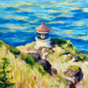 Ashleigh Streiff, "Makapuʻu Lighthouse", Mixed Media on Canvas, 20 x 20 in.
