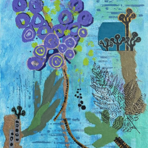Eileen Towata, "At the Plant Sale", Serigraph with Collage, 20 x 16 in.