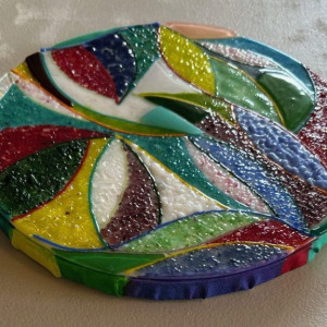Jean Williams, "Kaleidoscope One", Multicolored Frit with Kiln Fused Glass, 11 in. Diameter