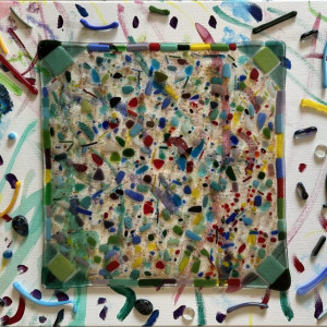 Jean Williams, "Take That Jackson Pollock", Kiln Fused Glass on Canvas, 16 x 20 in.