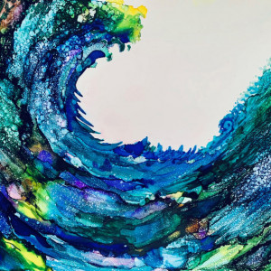 Noelle DaVinci, "Wave of Love", Alcohol Ink on Yupo Paper, 9 x 12 in.