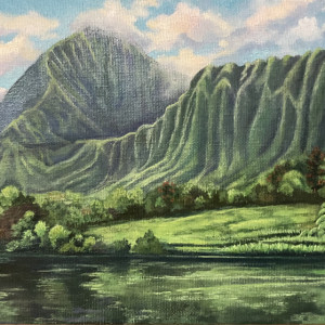 Karen Jewell, "Hoʻomaluhia with Ducks", Oil on Canvas 8 x 10 in